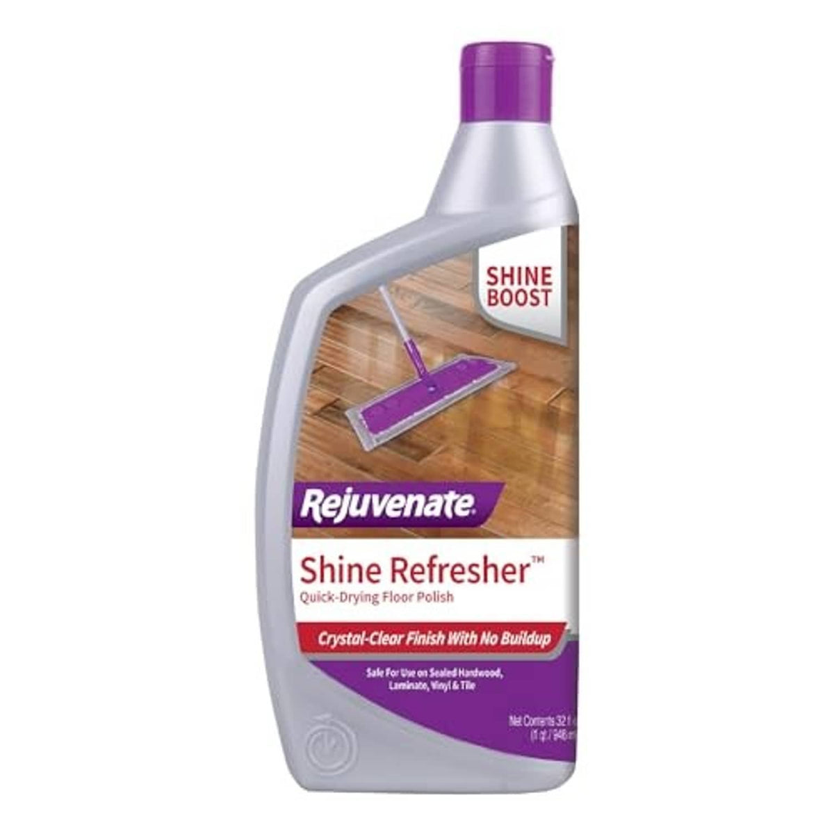 Rejuvenate Shine Refresher floor polish bottle with purple cap and gray body