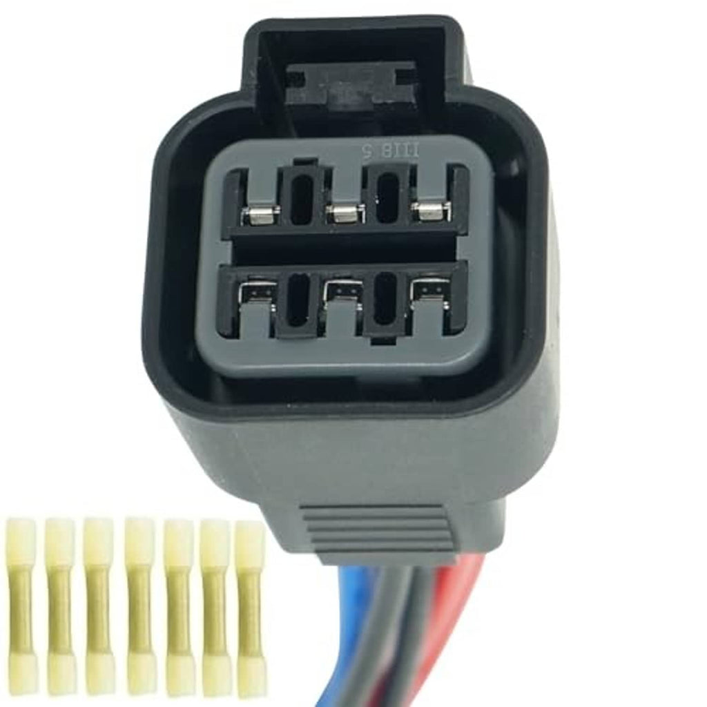 6-pin headlamp wiring pigtail connector, gray housing with six metal contact slots