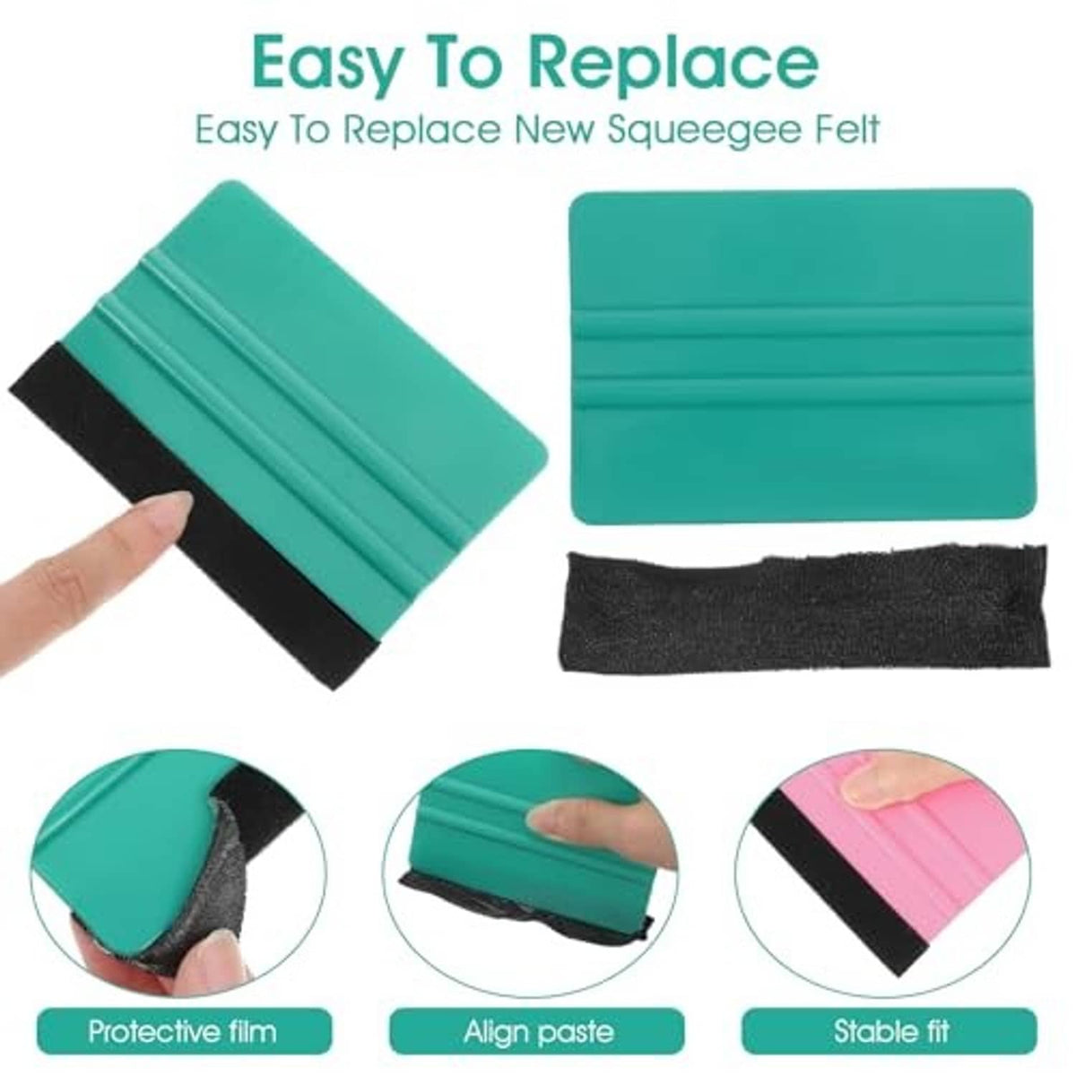 Teal felt squeegee and replacement felt strip pieces with black backing