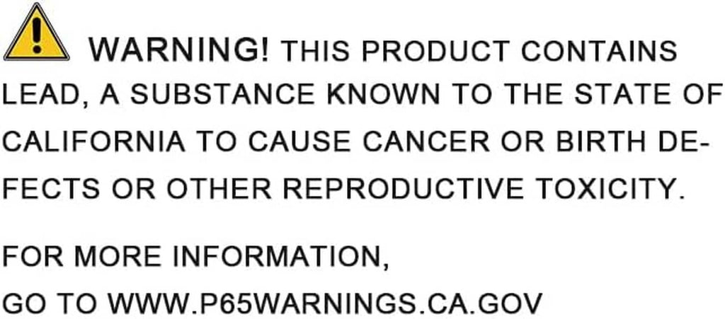 Safety warning label stating this product contains lead and reproductive health risk