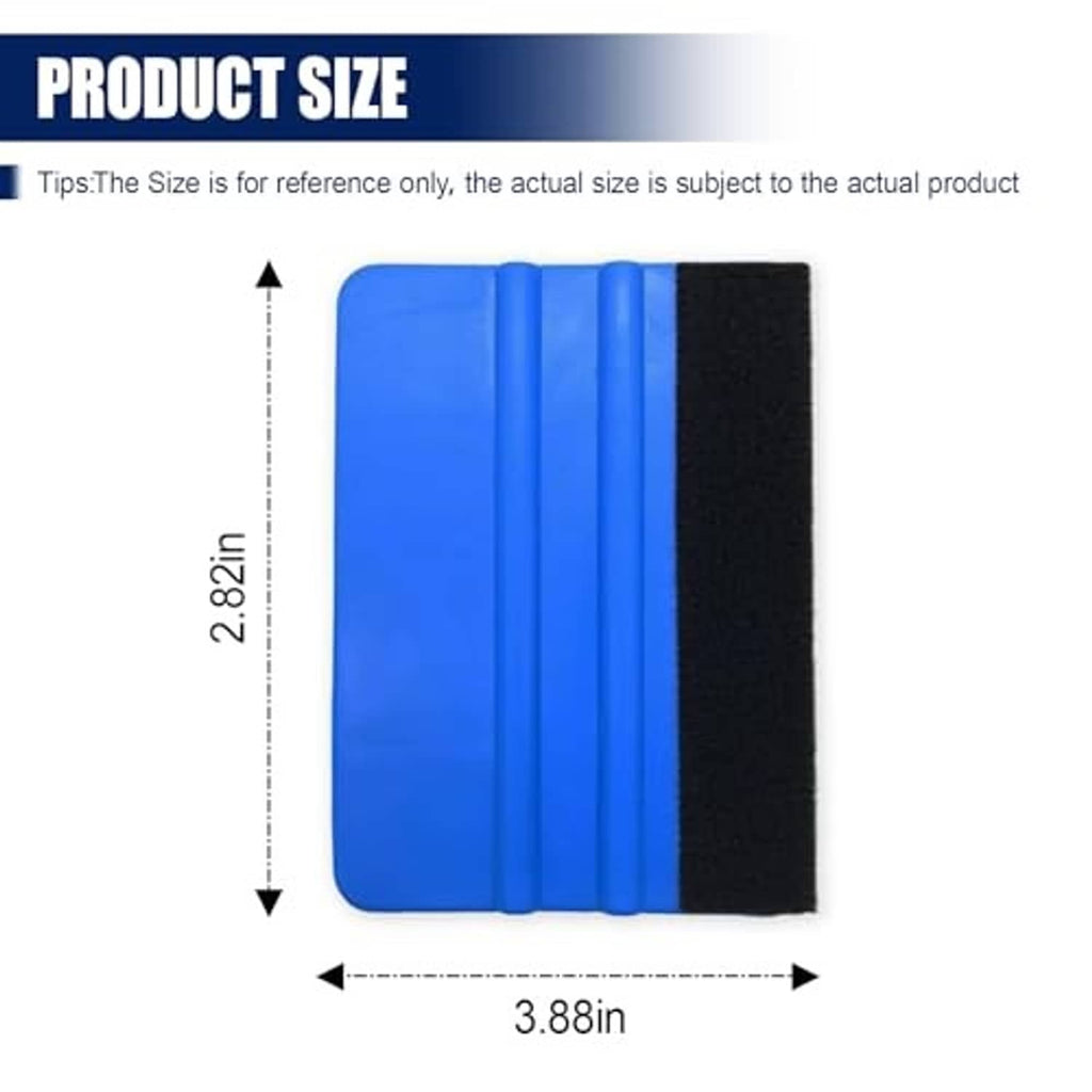 Blue and black mini felt edge squeegee, rectangular scraper with black felt pad