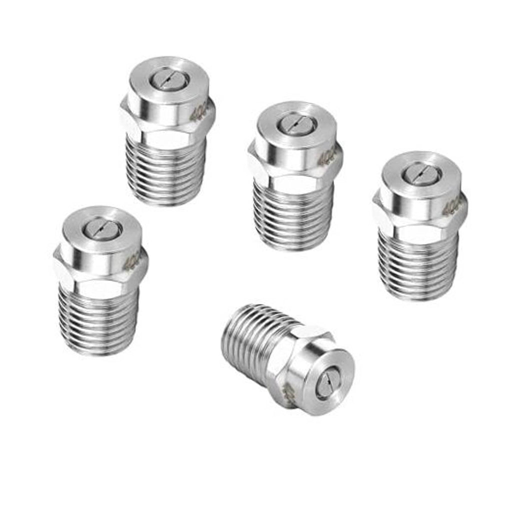 Metal pressure washer nozzle fittings, hex drive head, threaded body, silver set