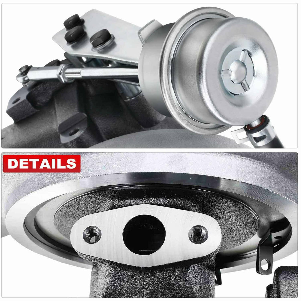 HX35W turbocharger with compressor wheel and mounting housing details
