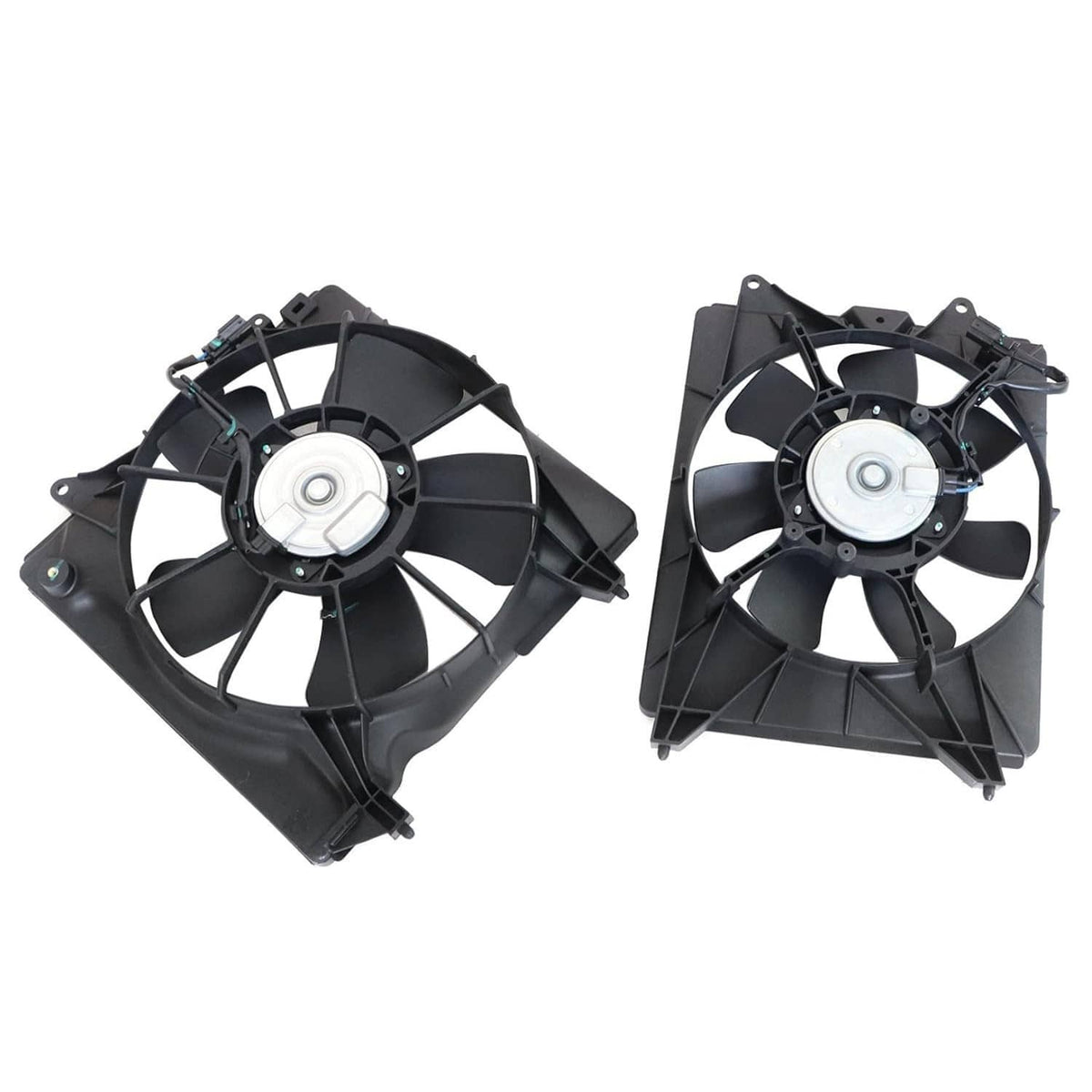 AC condenser radiator cooling fan assembly with dual black electric cooling fans