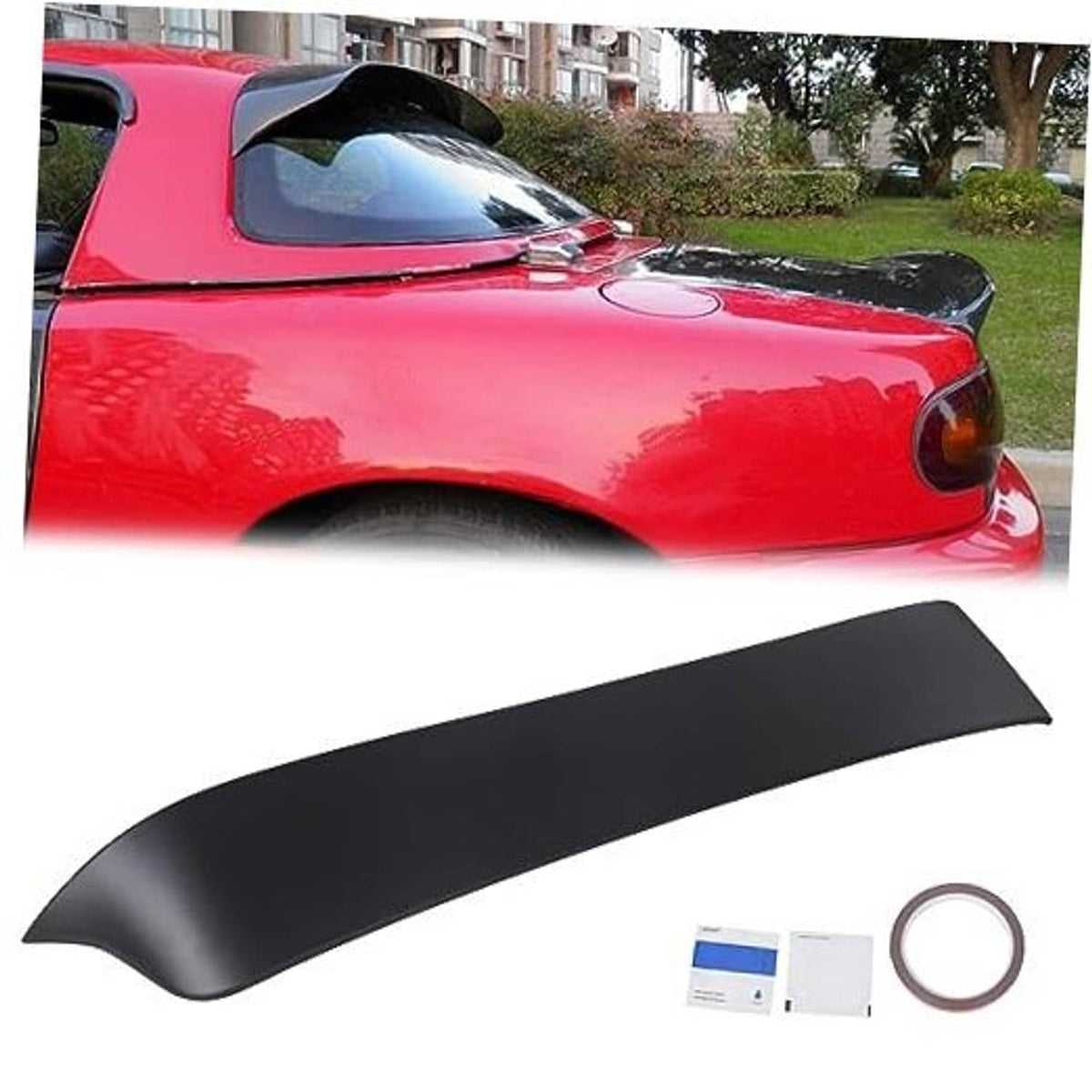 Rear window roof spoiler, matte black trim for a car hardtop rear window