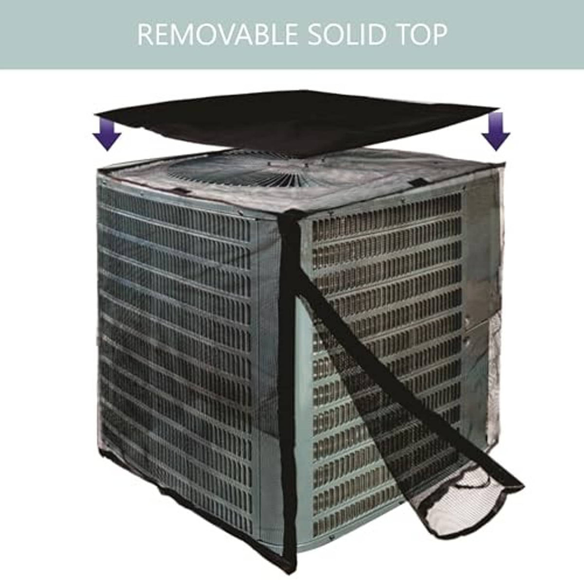 Outdoor air conditioner cover with removable solid black top and mesh sides