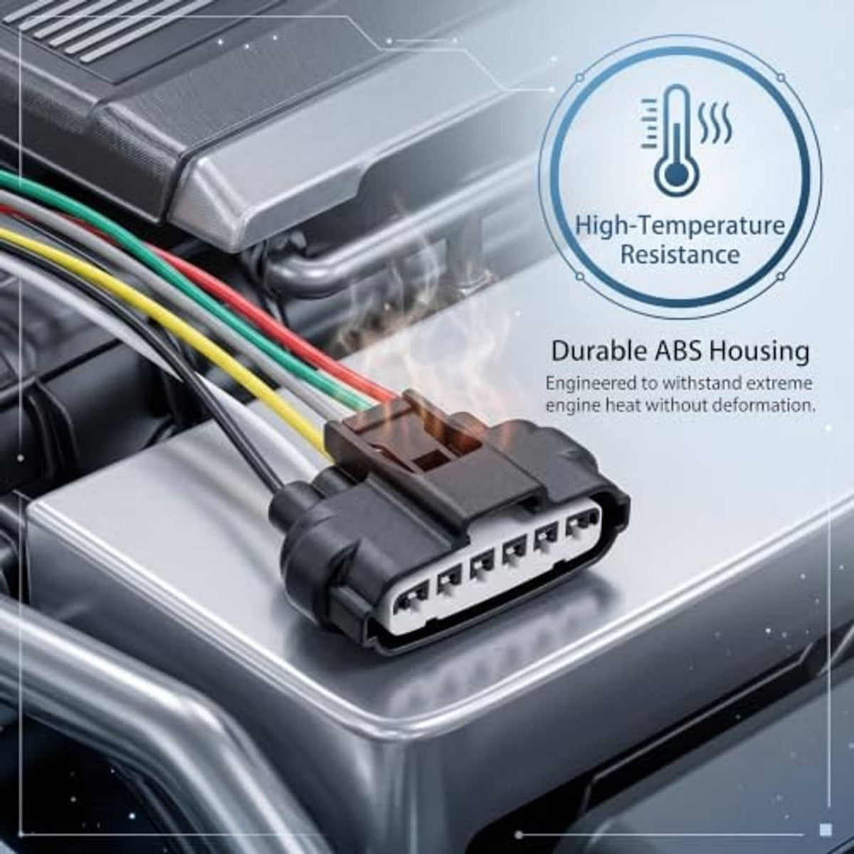 6-pin throttle pigtail with two black ABS connectors and multicolor lead wires