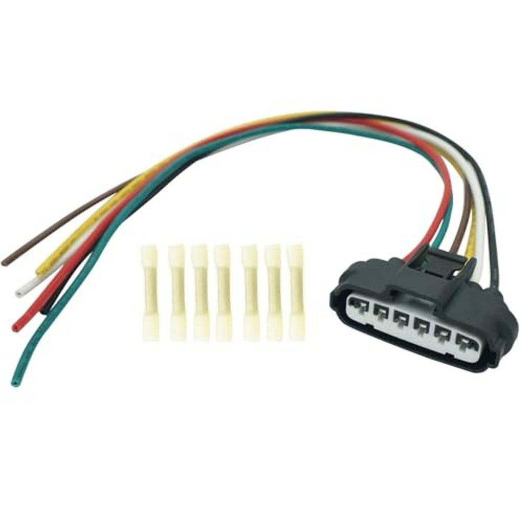 Throttle sensor wire harness with black connector, multicolor leads, and white pin tips