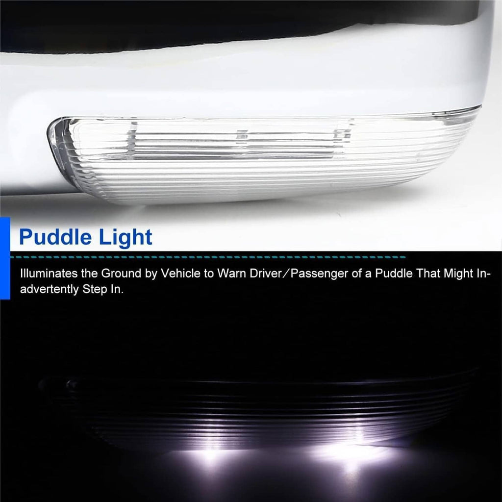 Left side mirror puddle light area showing clear lens and illuminated ground projection