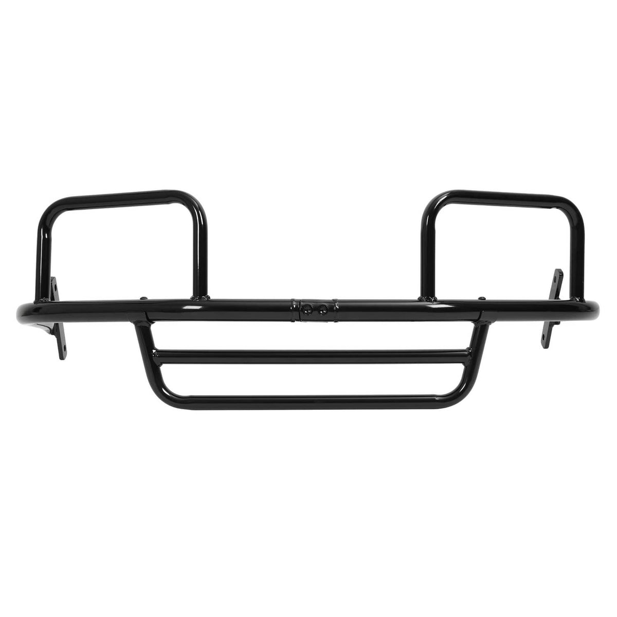 Black steel front brush guard with two upright hoops and lower center grille