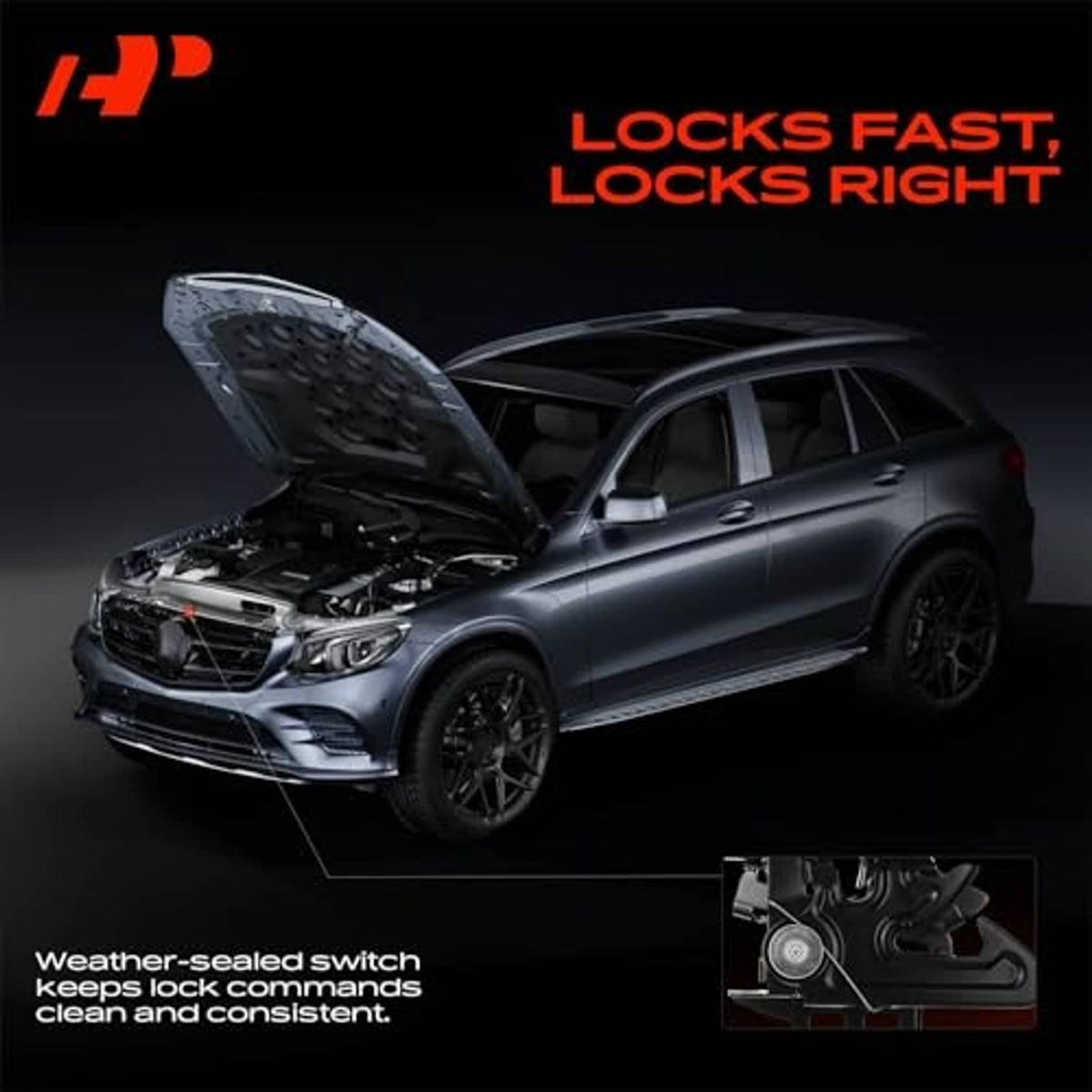 Hood latch lock for vehicle hood with open-latch mechanism inset