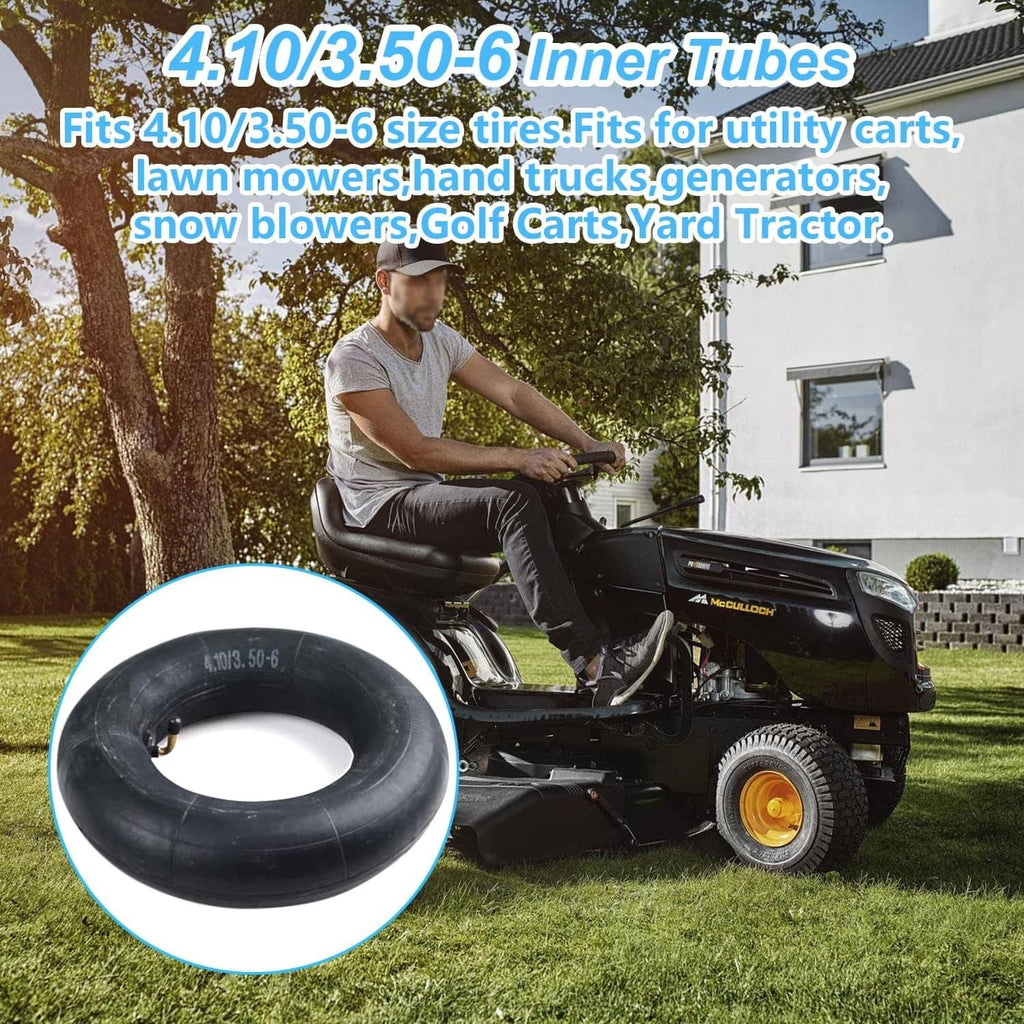 Black 4.10/3.50-6 inner tube with bent valve stem highlighted for replacement
