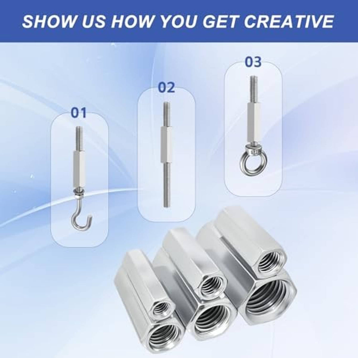 Multiple hex coupling nuts connected on threaded rods for extended fastening