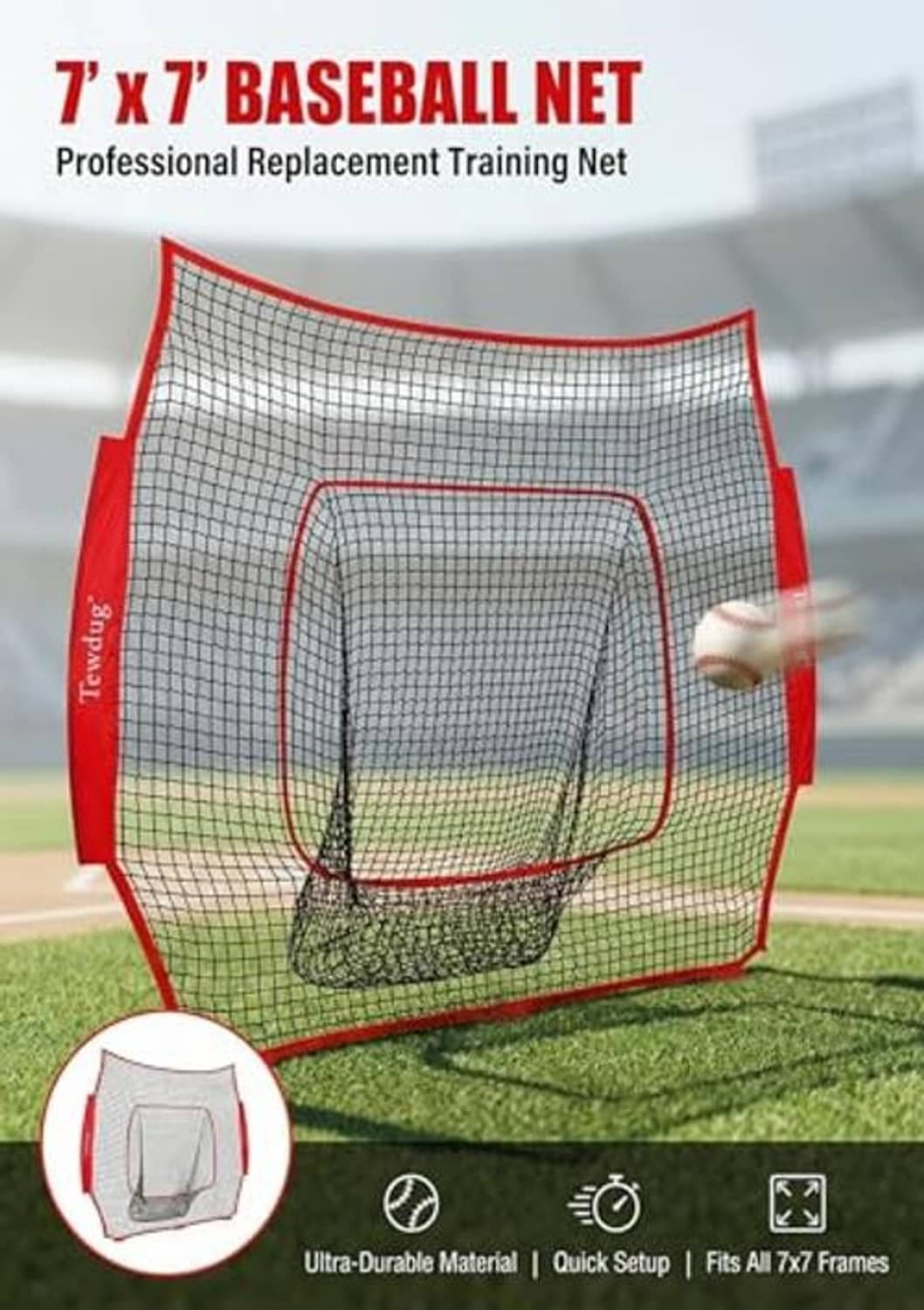 Crimson and white baseball replacement training net with rectangular target frame