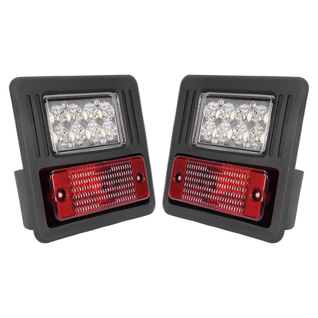 Pair of LED rectangular red/clear exterior lamps with black mounting frames
