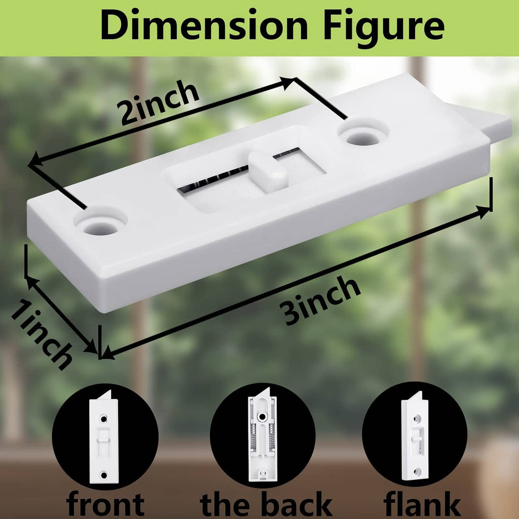 White plastic window latch lock with built-in snap mechanism and mounting slots
