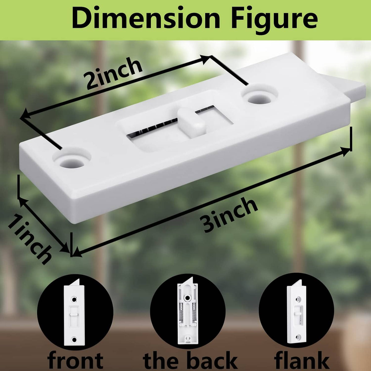 White plastic window latch lock with built-in snap mechanism and mounting slots