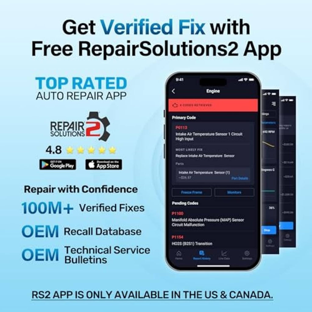 RepairSolutions2 app screen for verified fixes with OBD2 diagnostics