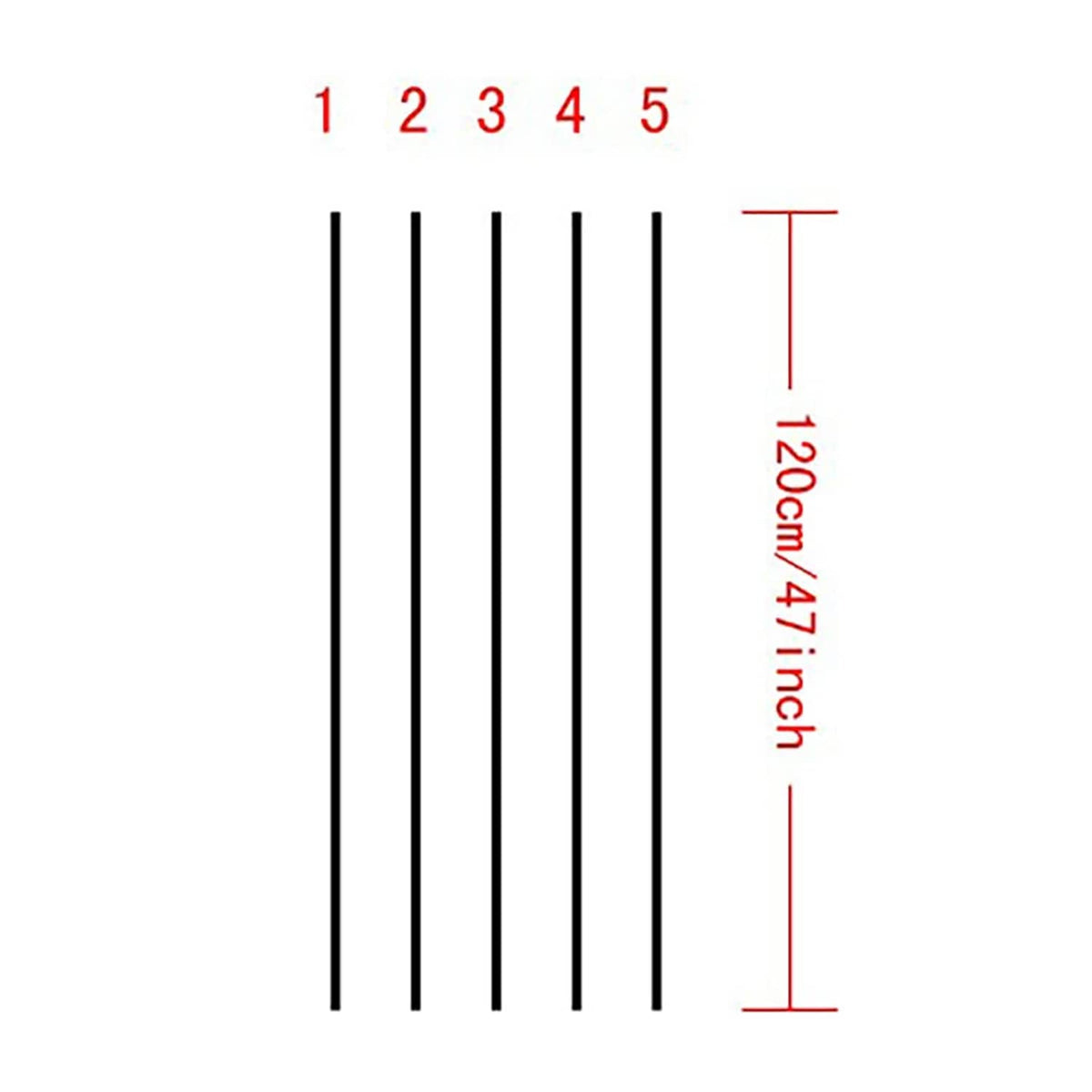 Curtain size chart: 5 panels, 102 cm height, 47 in width