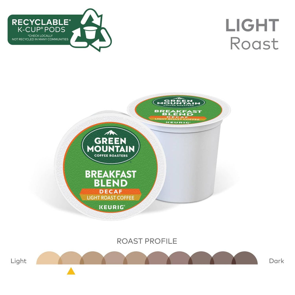 Green Mountain Breakfast Blend decaf light roast pod cups and roast profile