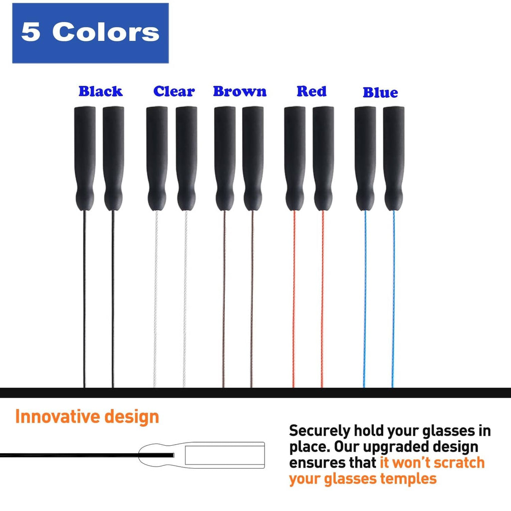 Omnful adjustable sunglasses strap in multiple colors, shown as five cable variants