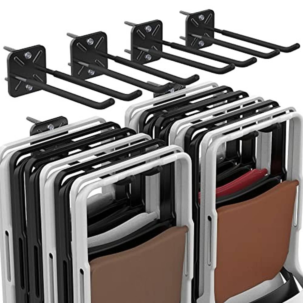 Black wall-mount garage hook set with angled double-prong arms