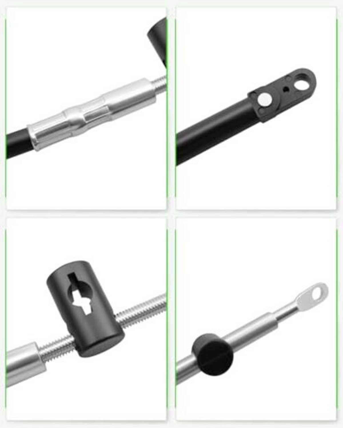 Outboard control cable end fittings and mounting brackets, black and silver metal hardware