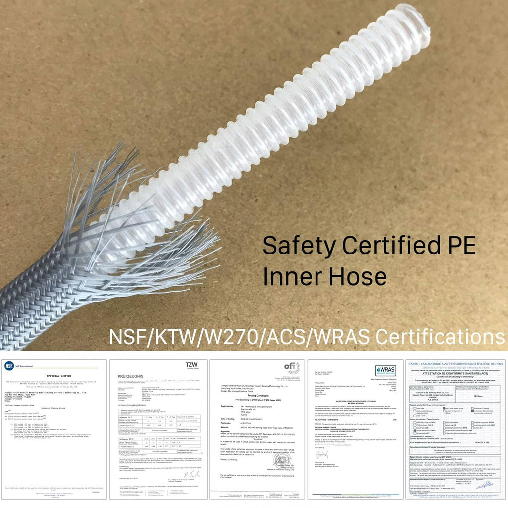 Braided faucet hose with protective PE inner hose and bundled reinforcement