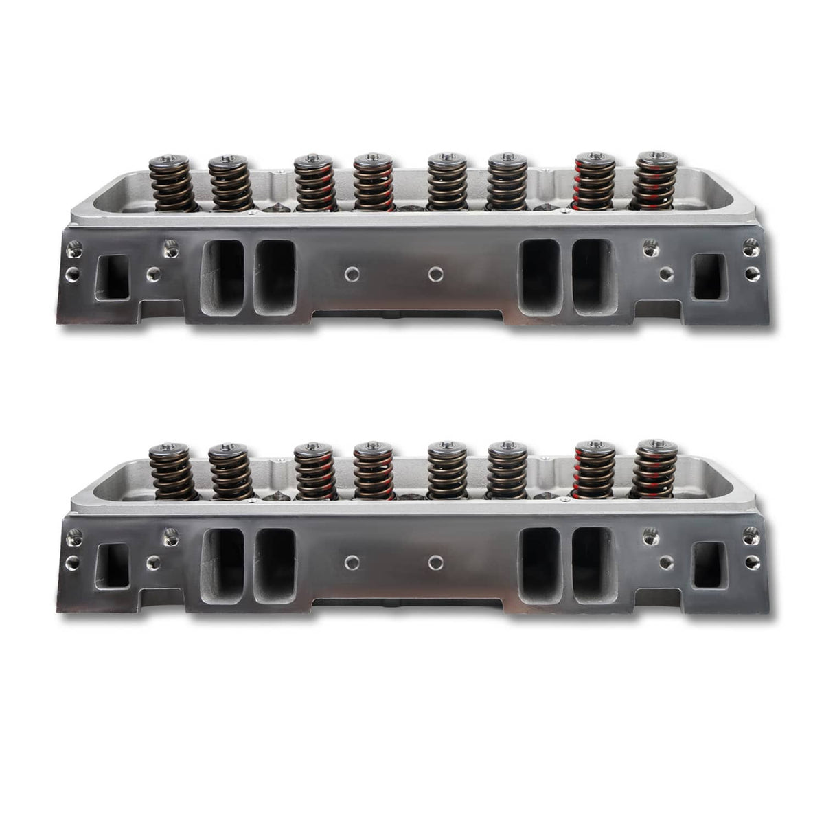 Aluminum cylinder head with overhead cam area and valve springs, side profile view
