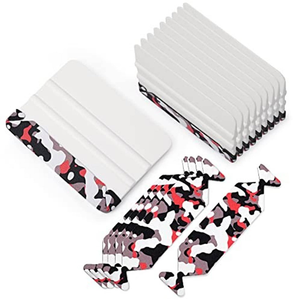 10-pack white plastic squeegees with camouflage felt edge for vinyl wrapping