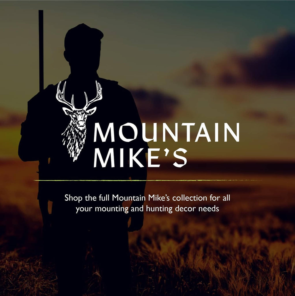 Mountain Mike's outdoor promotion graphic with deer silhouette and logo