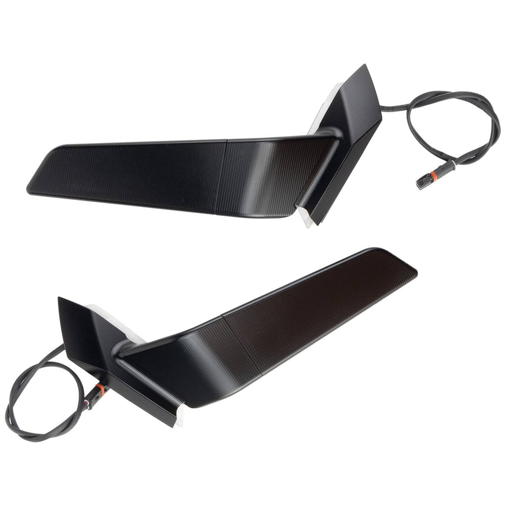 Motorcycle side mirror set with wind deflectors, cables, and blue-tinted lenses