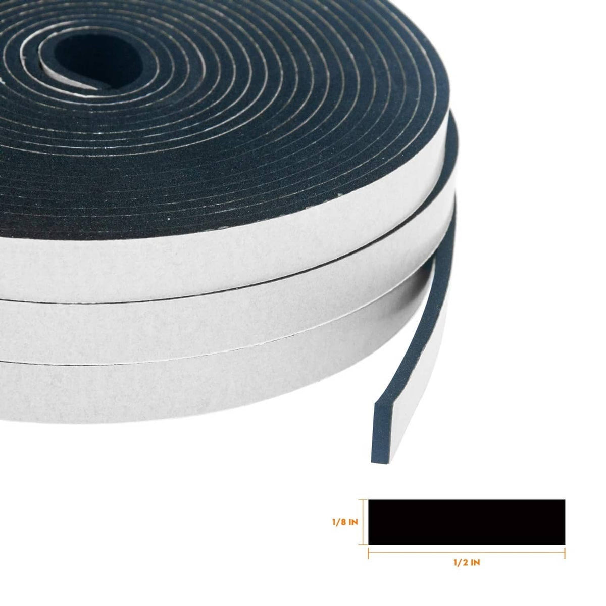 Black foam seal tape roll with width and height dimension diagram