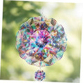 Rainbow 3D metal wind spinner with hanging mini disc, multi-lobed pinwheel design