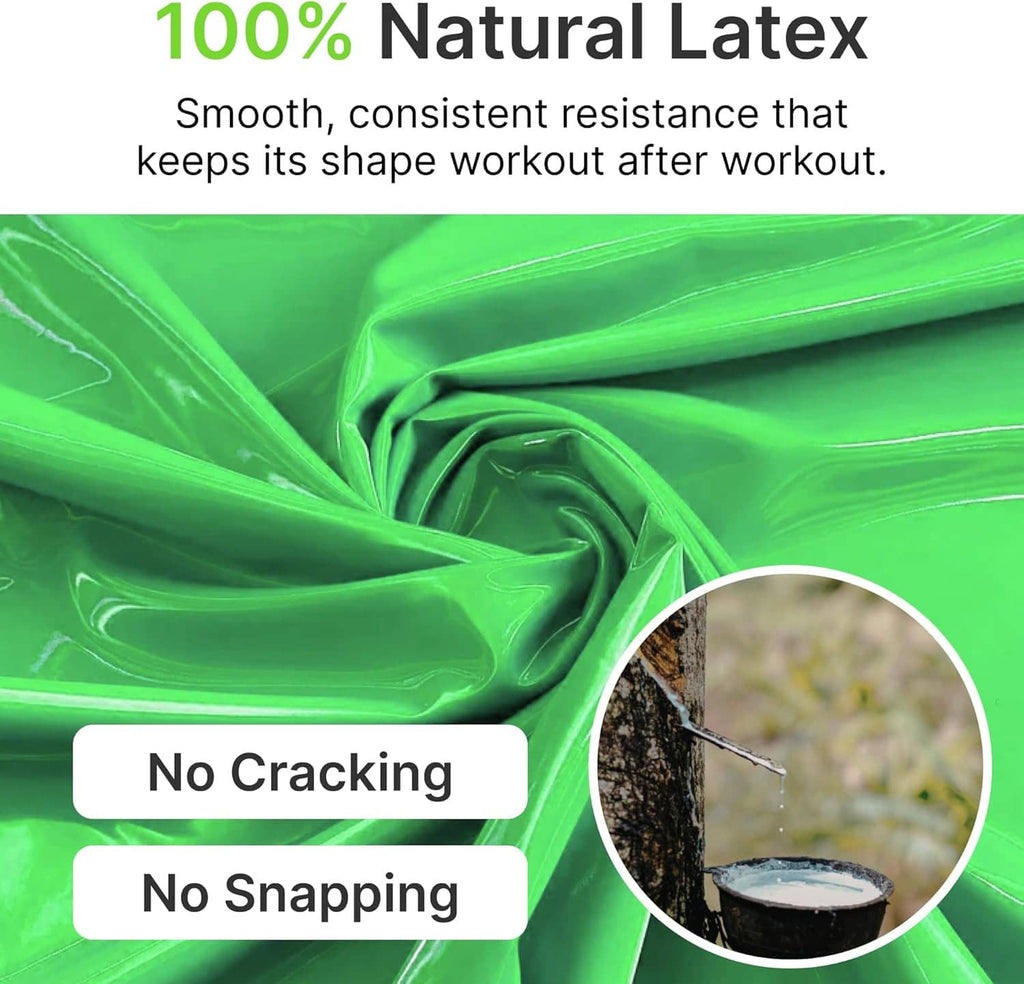 Green resistance loop band latex material with smooth, flexible texture