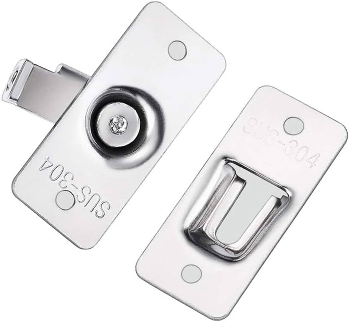 Stainless steel door hasp latch with sliding keeper and round mounting holes