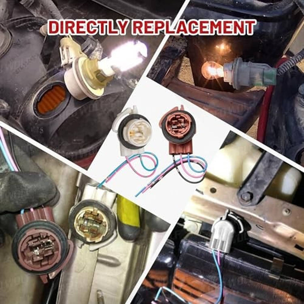 LED socket pigtail connectors installed in vehicle socket with multicolor wiring leads