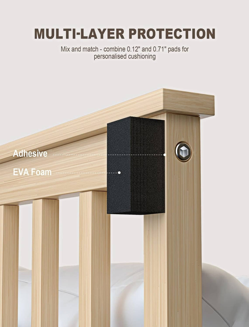 Black adhesive wall protector stopper for furniture rails with EVA foam padding