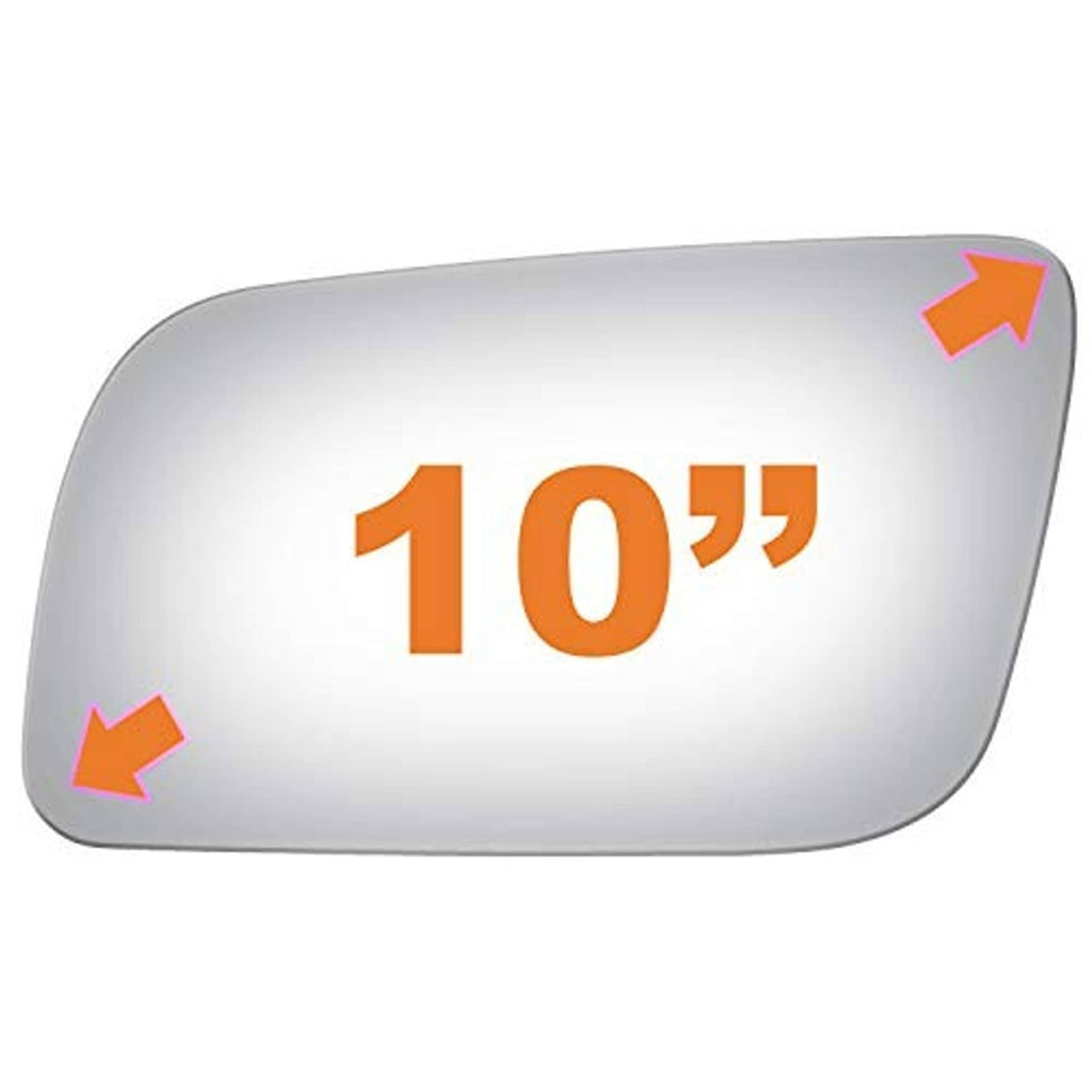 10-inch silver mirror glass with rounded corners, size indicator arrows