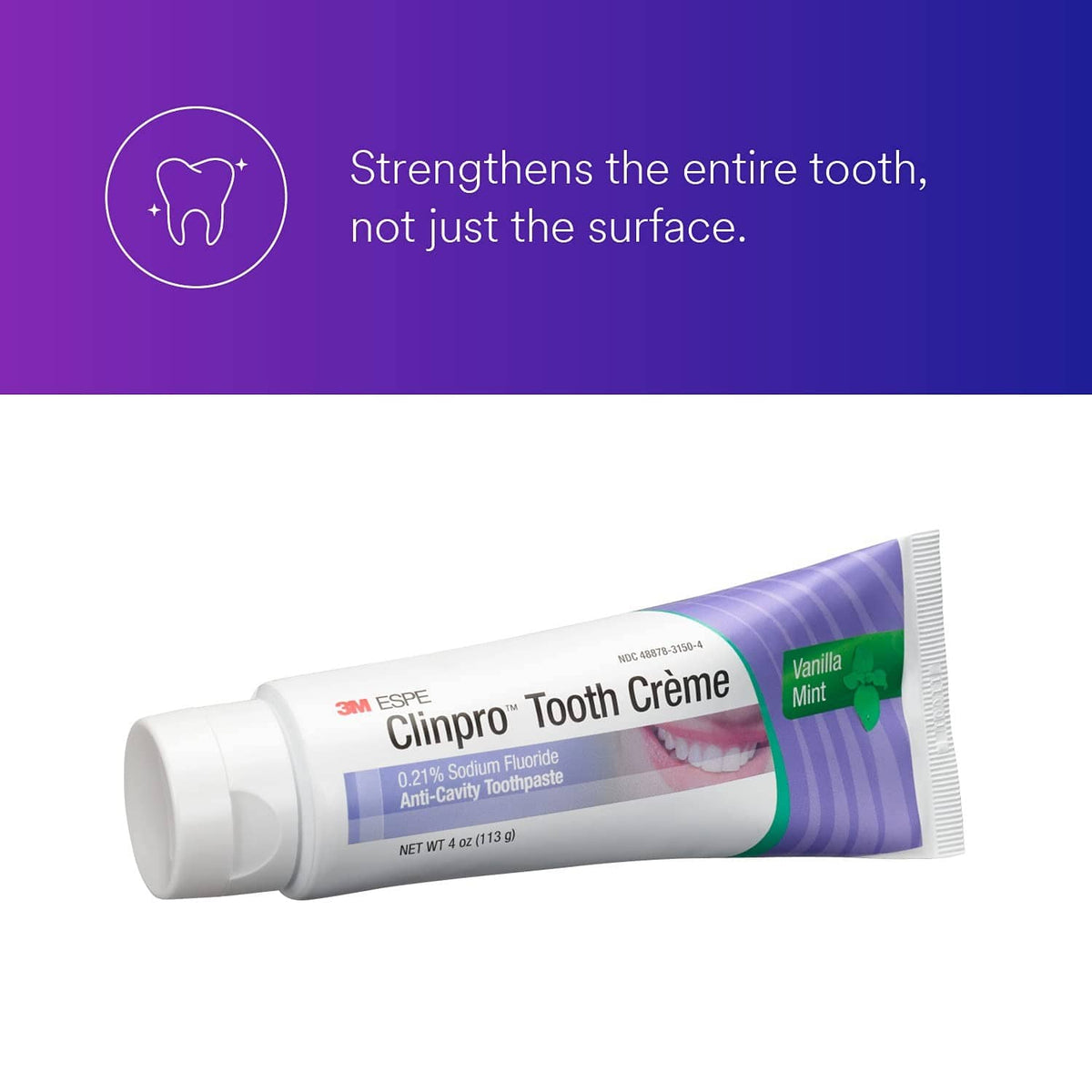 3M Clinpro Tooth Creme toothpaste tube, 0.21% sodium fluoride, Vanilla Mint