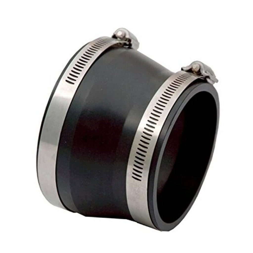 Black intake coupler with hose clamps, 4 in x 3.5 in metal bands