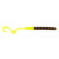 Soft fishing worm lure, yellow chartreuse body with brown speckled tail