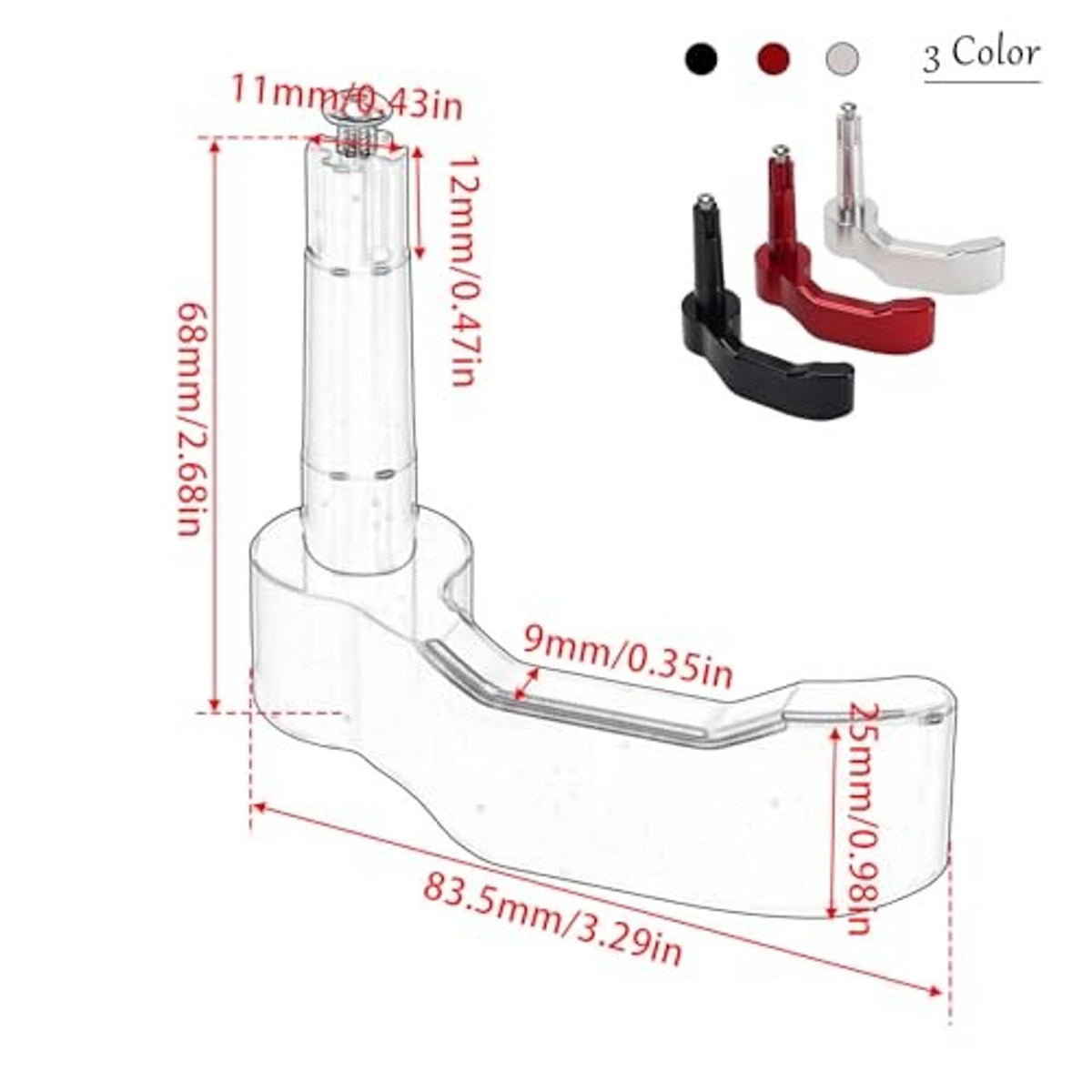 Red CNC aluminum thumb throttle lever with curved grip and mounting stud