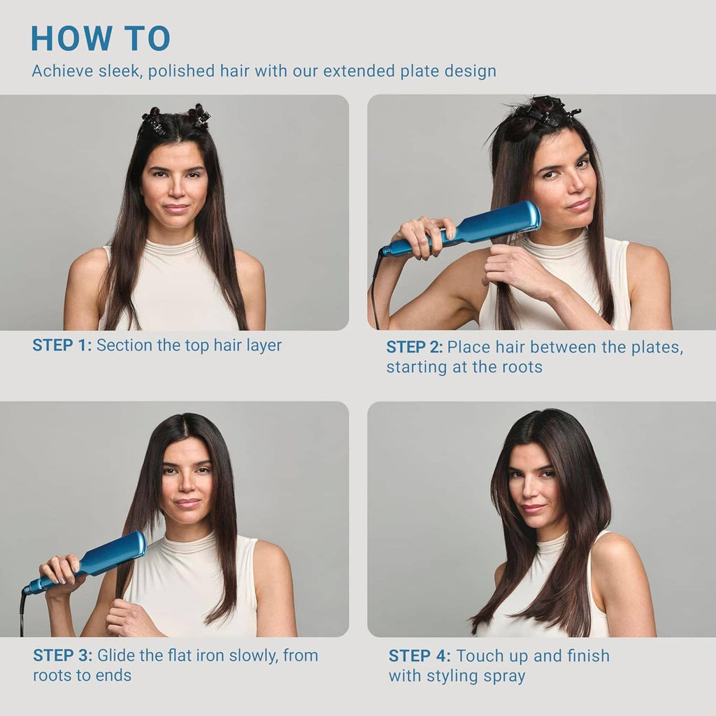 BabylissPRO nano titanium flat iron with extended plates for styling hair sections