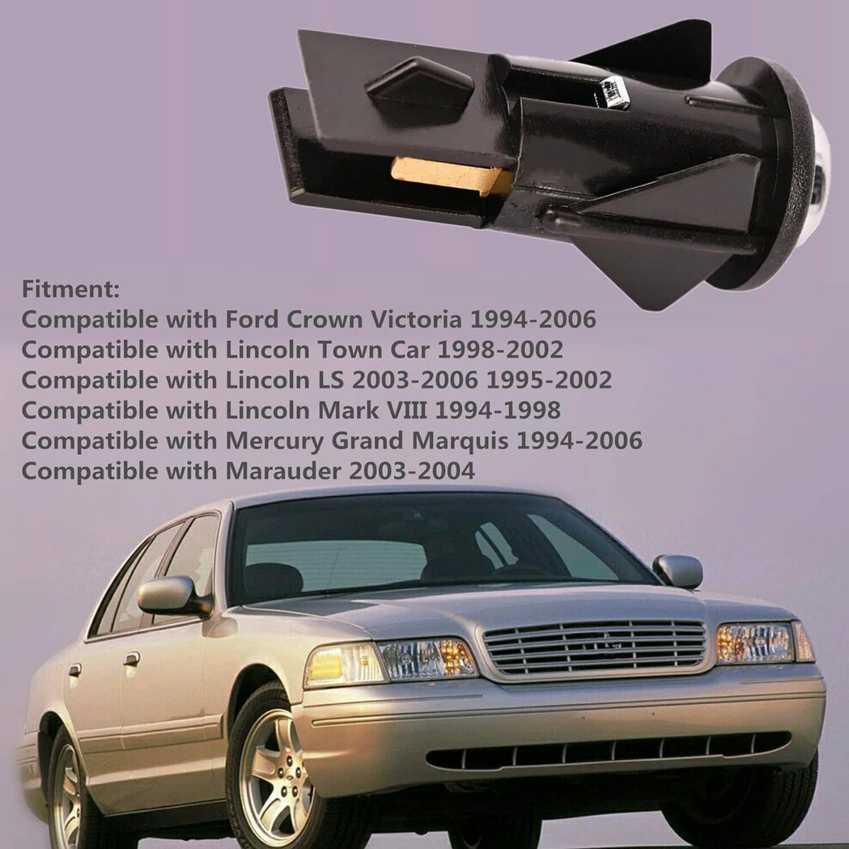 Black fuel door release switch body with gold contact strip, angled view
