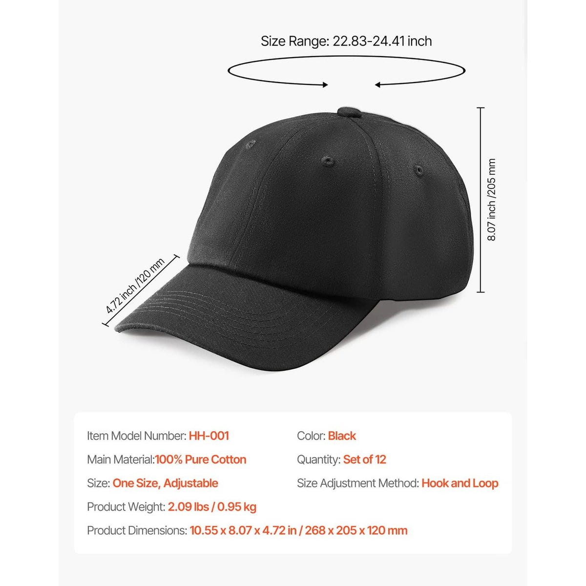 Black baseball cap with curved brim and stitched front panels