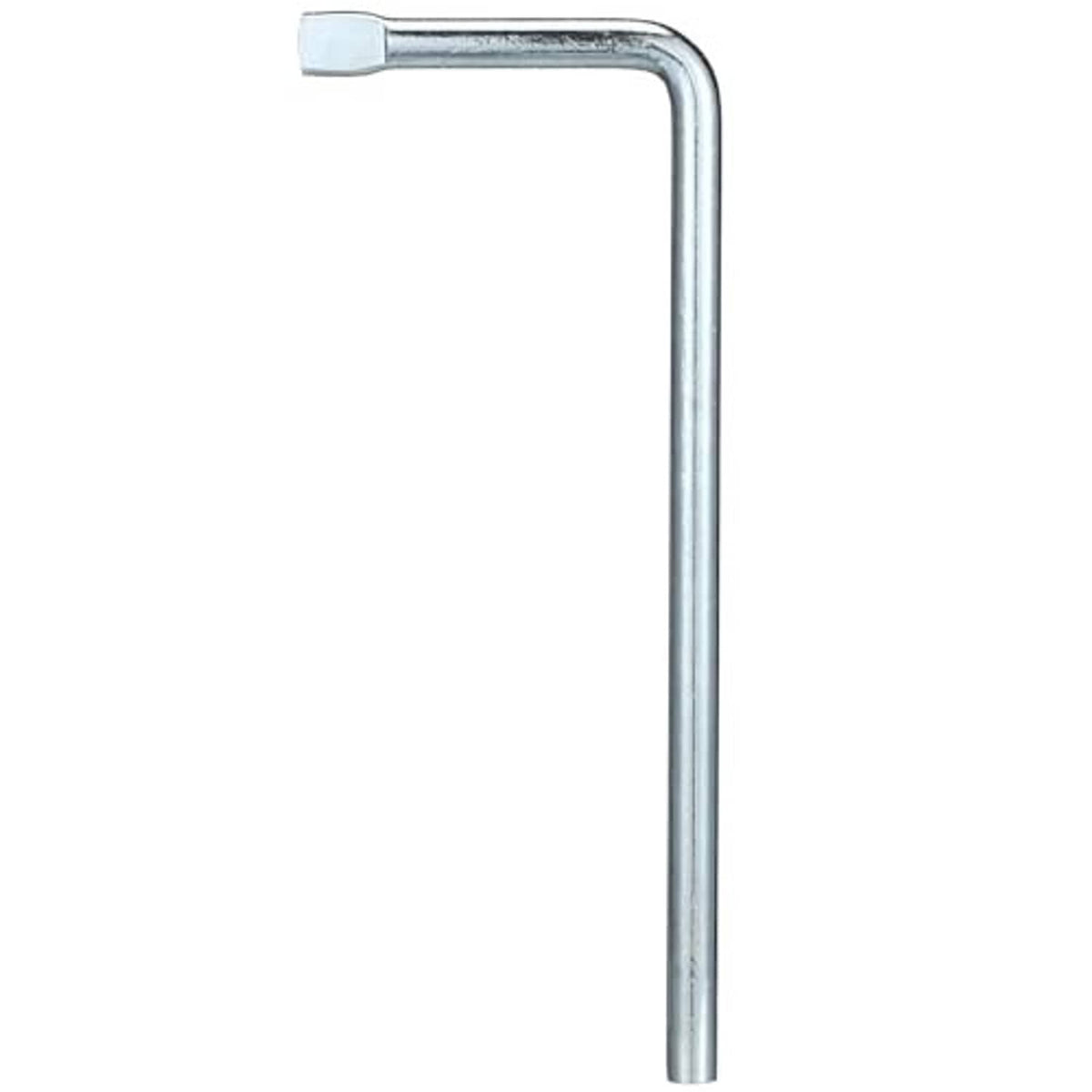 L-handle tire chain wrench, silver metal tool with flat open end
