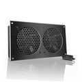Dual cabinet fan with black hex-mesh grilles and attached speed controller