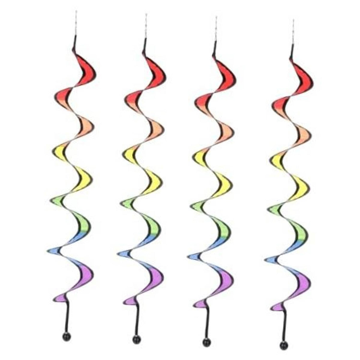 Set of 4 rainbow wind spinner hanging swirls with black hanging loops