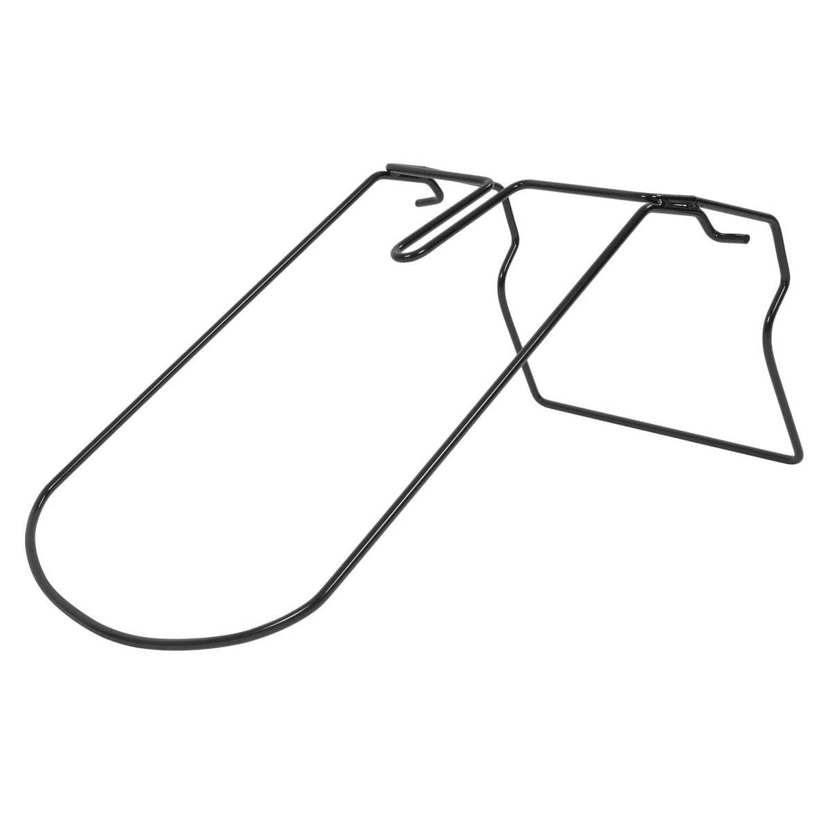 Black steel grass bag frame with side panel and central grip-like handle loop